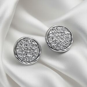 Sparkle Silver Stud Earrings – Textured Round Statement Studs Jewelry for Women